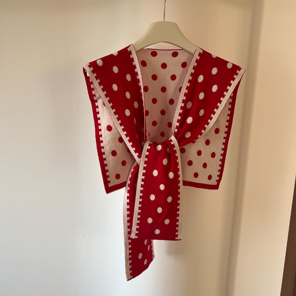 Knotted Polka Dot Knitted Shawl Retro Shoulder Scarf Knit Scarves  Blouse Shoulders Accessories красный