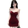 Summer Pleated Off-Shoulder Bandeau Dress - Women's Spicy Style, Solid Color, Tight Bodycon, Waist-Cinching, Slimming, Hip-Hugging Super Short Skirt