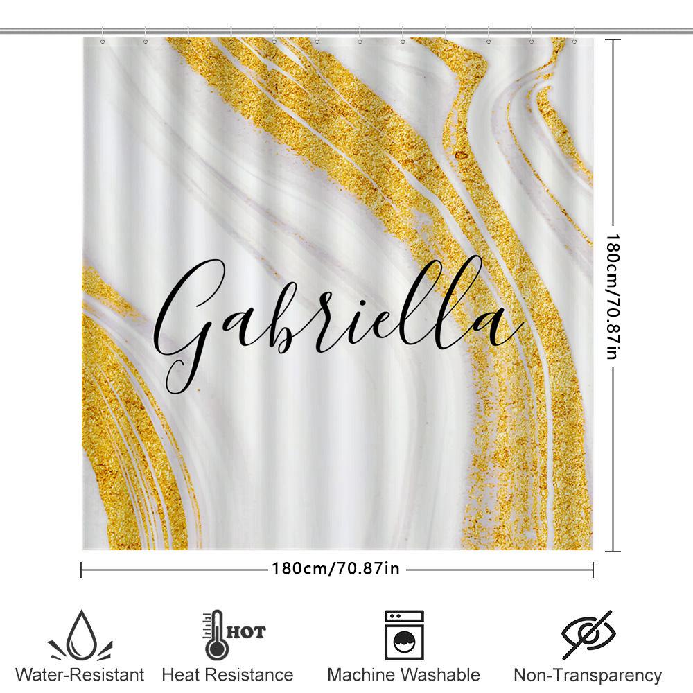 Gold Marble Shower Curtain Name Custom Bathroom Decorative Window Coverings For Home Decoration White/Gold Colorway