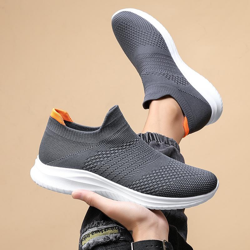 Men's Shoes Breathable Fly-woven Casual Sports Lazy One-pedal Socks Shoes Men's Ultra-light Soft-soled Black Mesh Shoes