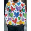 This Long-sleeved Top Features a White Base with a Vibrant All-over Print of Colorful Hearts, Creating a Lively and Eye-catching Look