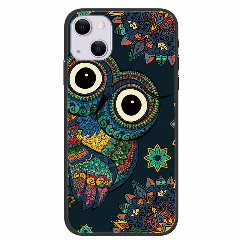For iPhone 14/14 Plus Case Black Silicone Soft TPU Luxury Flower Animal Back Cover For iPhone 14/14 Plus New Shells for iPhone14