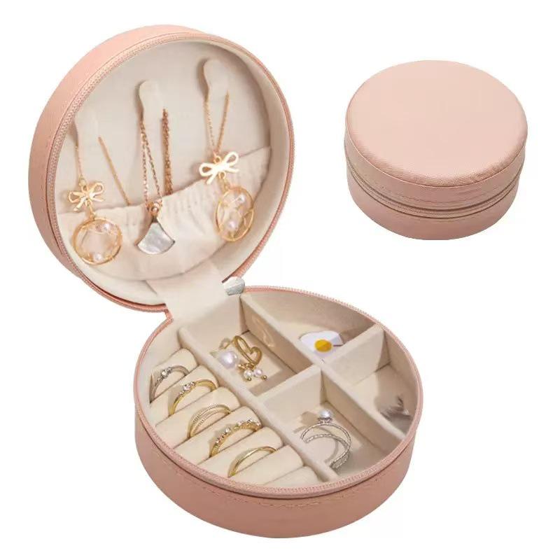 Round Dustproof PU Jewelry Box - Portable Storage for Earrings and Ornaments