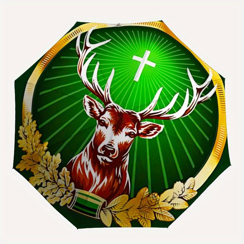 

1pc Jagermeister Automatic Folding Umbrella, Portable Collapsible Design, 8-Rib Iron Frame, All-Season Casual Outdoor Accessory for Christmas Birthday