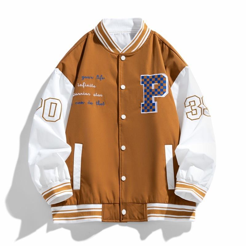 

New American Baseball Uniforms for Men and Women In Spring and Autumn, Loose and Versatile Casual Color-blocking Jacket M коричневий
