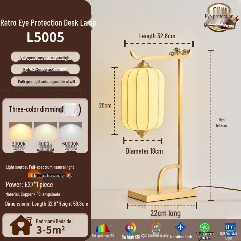 Elegant Zen All-Copper Fabric Desk Lamp for Bedroom Ambiance