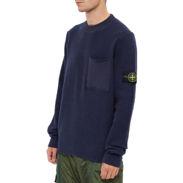 STONE ISLAND Fw22 Jednolity Kolor Okrągły Dekolt Sweter z Długim Rękawem Bluza Męska Bluza Ciemnoniebieski 7715523D2-V0020