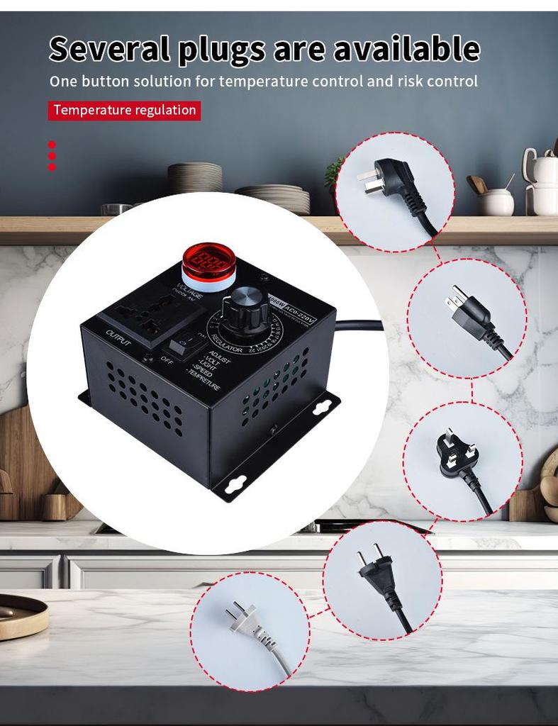 220V Stepless 4KW Ceiling Fan Speed & Temperature Control Switch with Dimming and Angle Grinder Reducer