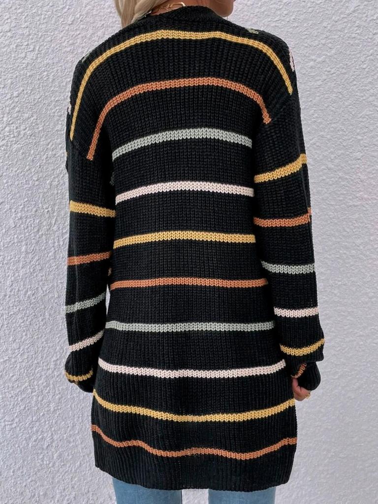 European and American Women's Long Sleeve Stripe Cardigan Sweater for Spring, Autumn, and Winter