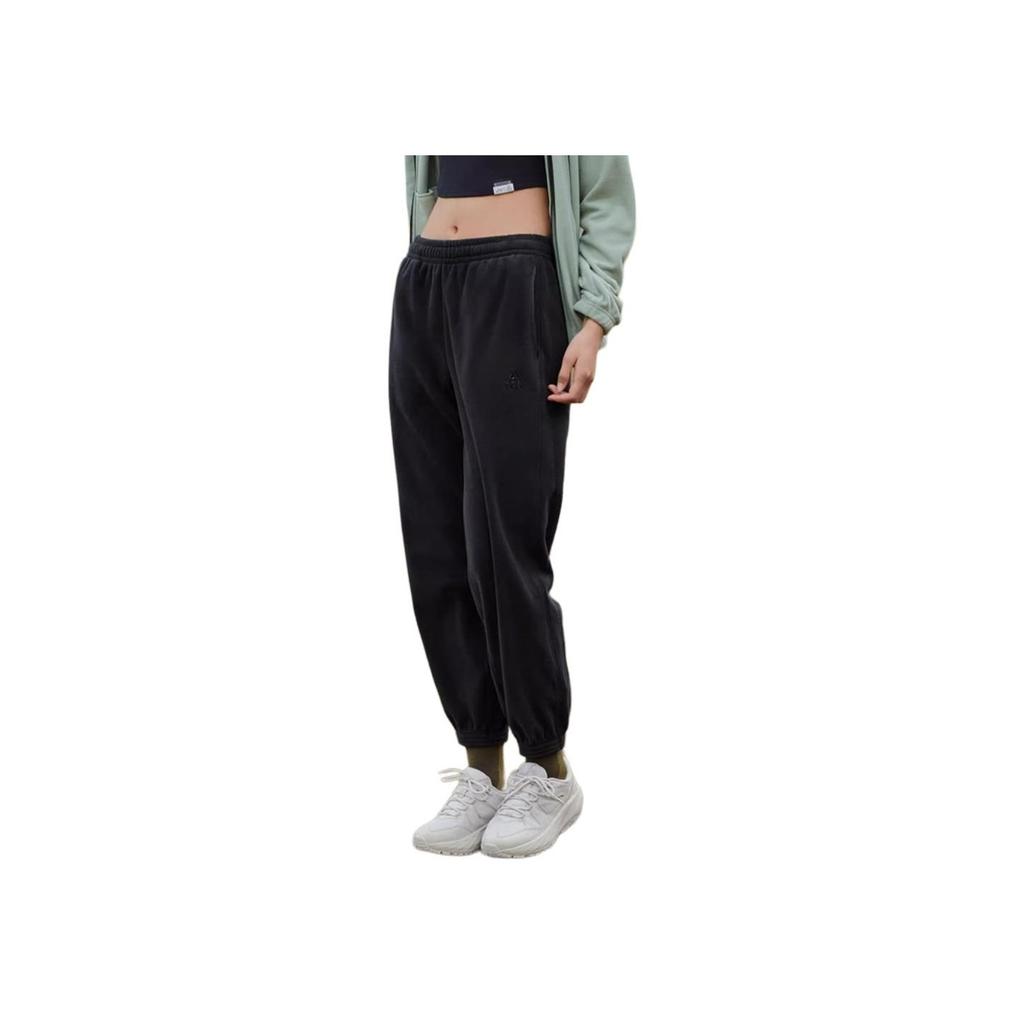 Anta Training Series Solid Color Fleece Cuff Knit Sports Pants Women bottoms Night-Black 962347304-2