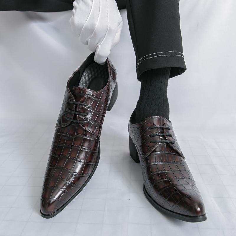 Fashion Luxury High Heel Shoes Men Classic Black Pointed To Dress Shoes For Men Wedding Formal Shoes Oxford Leather Social Shoes Male