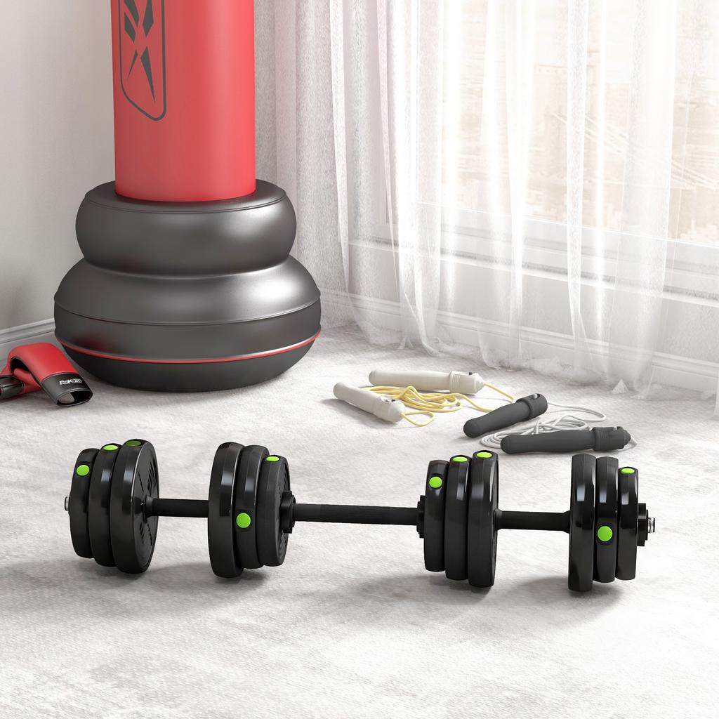 2 In 1 Dumbbell Set Long And Short Barbell 25 Kg Non Slip Floor Friendly Black Green