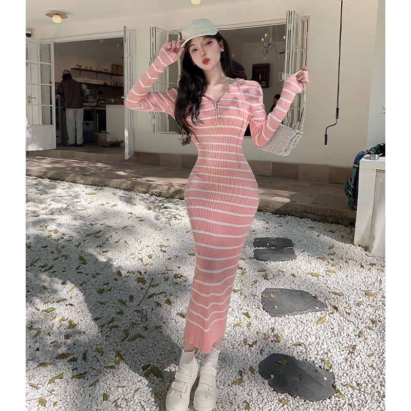 

Korean Style Hooded Striped Slim Dress - Women s Autumn/Winter 2025 Collection S чорний