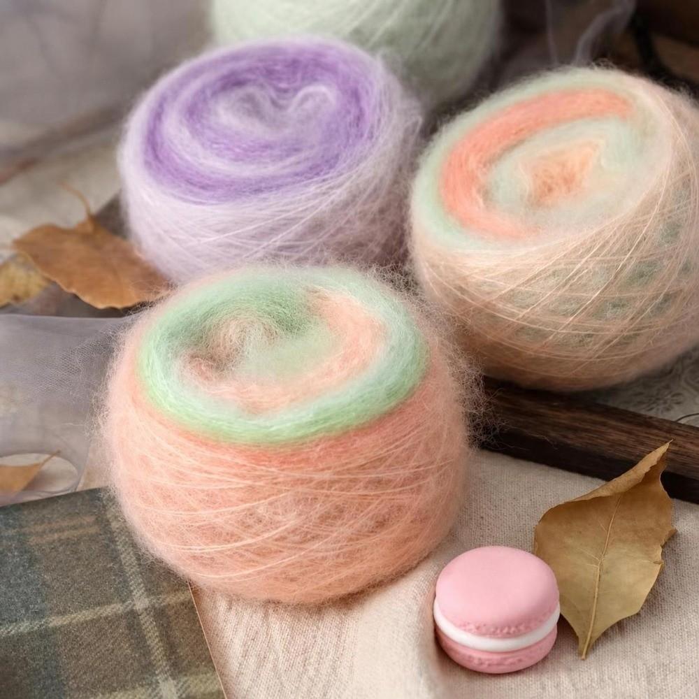 50G Gradient Color Rainbow Mohair Yarn Organic Cotton Blend Soft Texture Crochet Yarn 50g Weight Fine Hollow Hollow Yarn