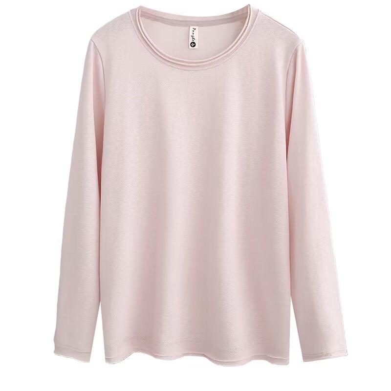 Plus Size Women's Long Sleeve Spring Top - Frayed Hem Snowflake Cotton Shirt, Simple Inner Layer T-shirt for Chubby Girls