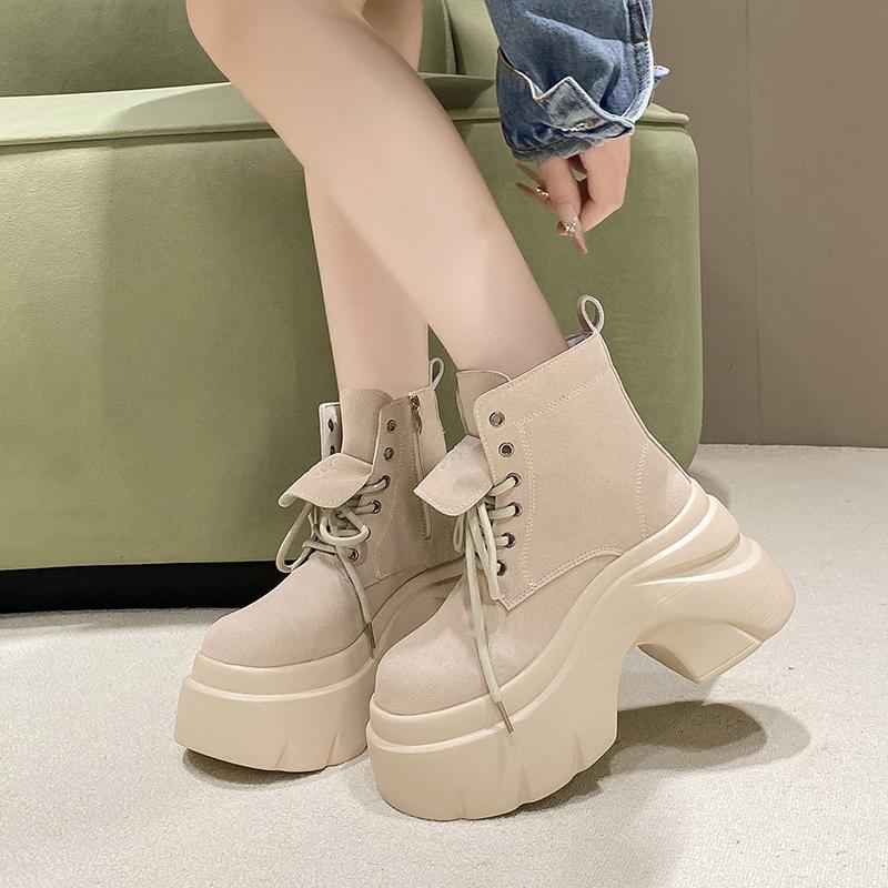 Mode Neue Damen High Platform Stiefeletten Herbst Winter Chunky Punk Schuhe Sneakers Frau Wildleder Motorradstiefel Mujer 9.5CM