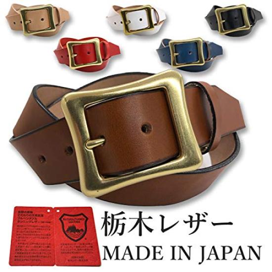 WING LEATHER Tochigi Leather Belt for Men, Genuine Leather, Casual, Made in Japan, Cowhide, Stylish, Plain, 40mm, W051, Size M, Black