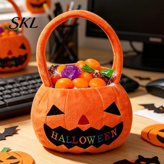 Halloween Party Favor Bag Pumpkin Treat Bag, Portable Candy Tote for Kids, Large Capacity Sturdy Storage Trick or Handbag with Soft Handle,