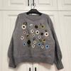 Women S Crew Neck Long Sleeve Knit Sweater With Flower Embroidery