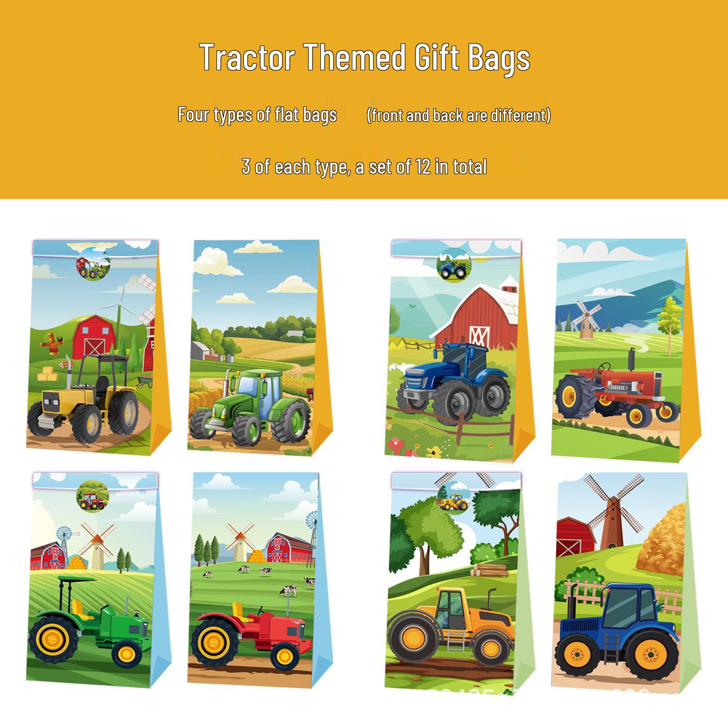 Tractor Design Kraft Paper Gift Bag for Birthday Party Decorations