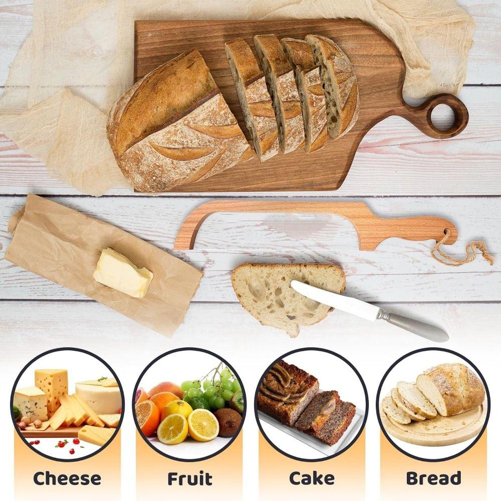 Serrated Knives Bread Bow Knives Wooden Handle Serrated Bread Cutter Fiddle Bow Slicer  Bagels