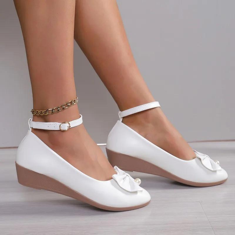 2024 Nový Styl Boty s Podpatky Horký Prodej Kulatá Špička Dámské Klasické Ležérní Mokasíny Módní Design Mašličkové Boty Dámské Velké Velikosti