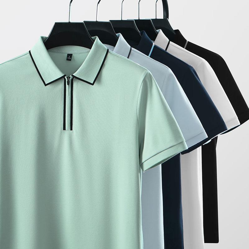 Polo tričko s krátkým rukávem, pánské prodyšné tričko z čisté bavlny, business casual top s límečkem