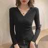 2025 Korean-Style V-Neck Slim Knit Sweater for Women - Sexy, Long-Sleeved Autumn/Winter Top
