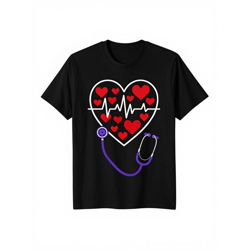 Valentine'S Day Heart Rate Electrocardiogram Tech EKG Nurse T-Shirt, Casual T-Shirt