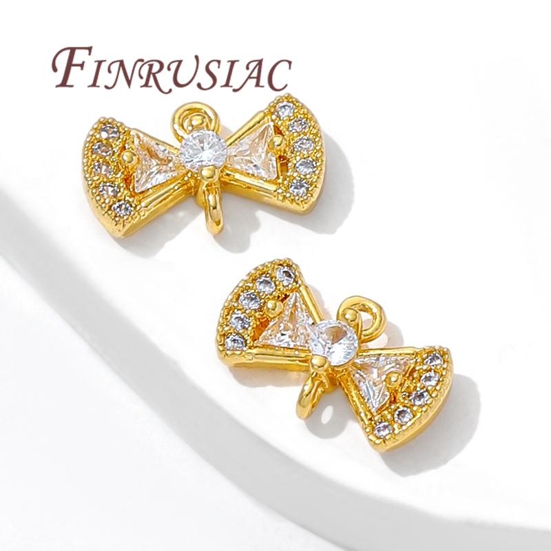 18K Gold Plated Brass with Zircon Connectors For Jewelry,Bowknot Charms For Necklace Necklace Accessories,DIY Earring Making
