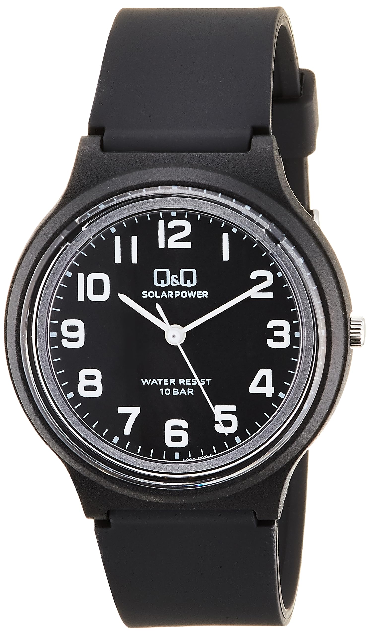 

Женские аналоговые солнечные часы Citizen с водозащитой 10 АТМ, ремешком из уретана Q&Q, с питанием, ударопрочные, E04A-001VK, черно-черные