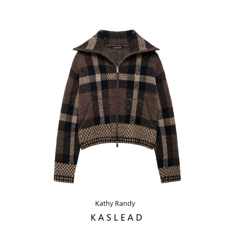 Kaslead New Arrival Women's Clothing Fashion Style Fashion Plaid Knitting Pilot Jacket Outwear 5802106