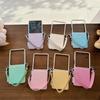 Luxury Girly Pastel Color Crocodile Pattern PU Leather Phone Case for SamSung Z Flip 7 6 5 Minimal Wrist Strap Protective Cover
