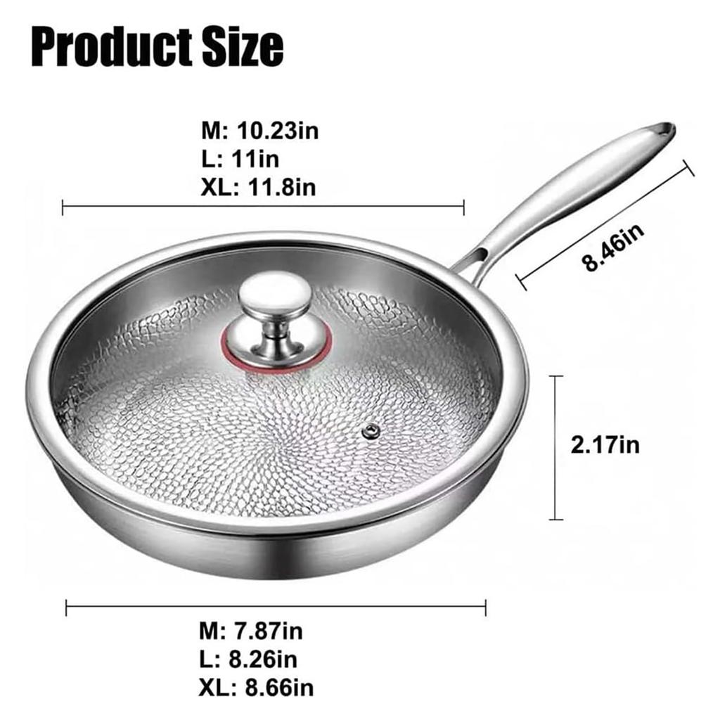 Nonstick Titanium Frying Pan with Lid, Scratch Resistant Hammered Skillet, Titanium Alloy Cookware for Gas Induction Electric Stove, Easy Clean
