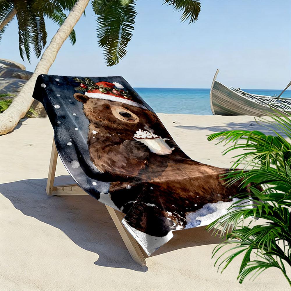 Cozy bear holiday vibes Print beach towel, quick drying, suitable for travel, outdoor sports, jogging, the beach and swimming, gift