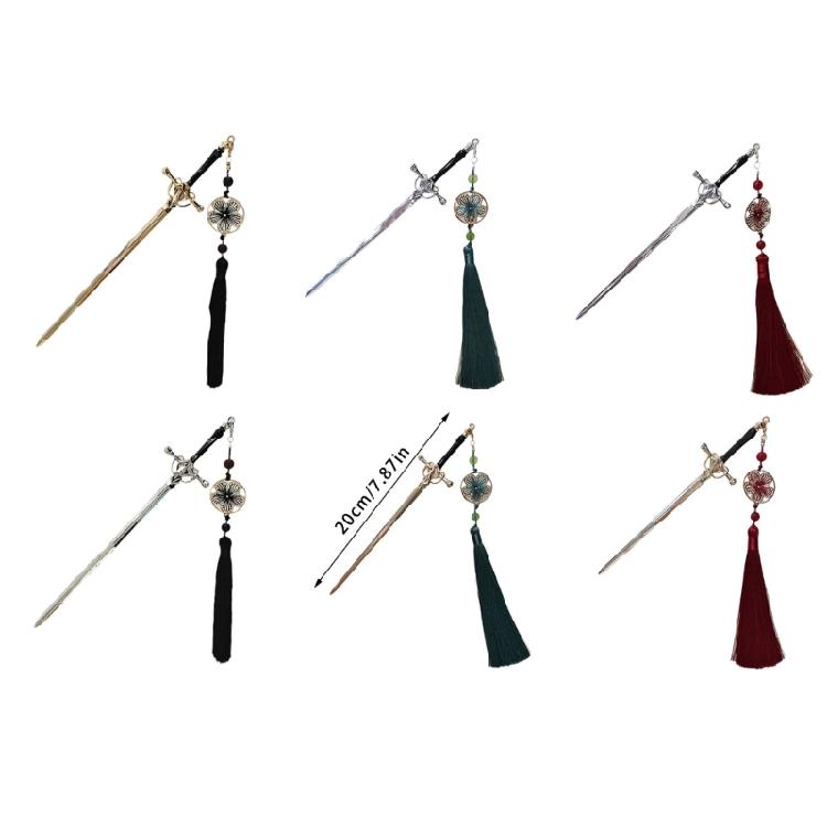 Stylish Hair Clip Swords Shaped Tassels Hair Barrette Alloy Texture Hair Accessory Hairpin Present for Swords Enthusiasts