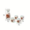 Ceramics Bar Set Japanese Sake Set with Four Wine Cups Hand Painted Safflower Porcelain Style Pottery Gift