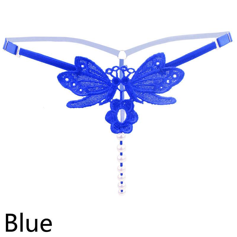 Sexy Pearl Panties Butterfly Ladies Transparent Thong Pants Low Waist Adjustable LingerieMakeup