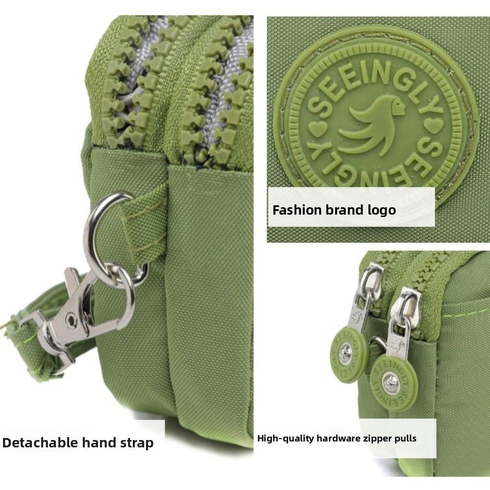 Portable Solid Color Women Wallet with Lanyard Waterproof Credit Card Holder Double Layer Nylon Zipper Clutch Ladies