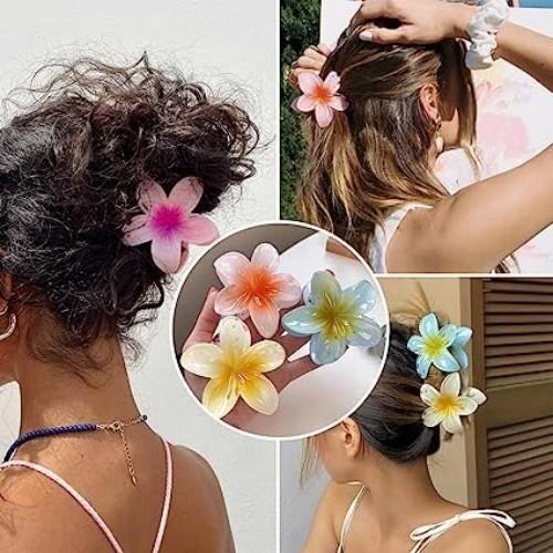 Pince à cheveux - Fleur - 4 cm x 8 cm - 4 pièces - Différentes couleurs