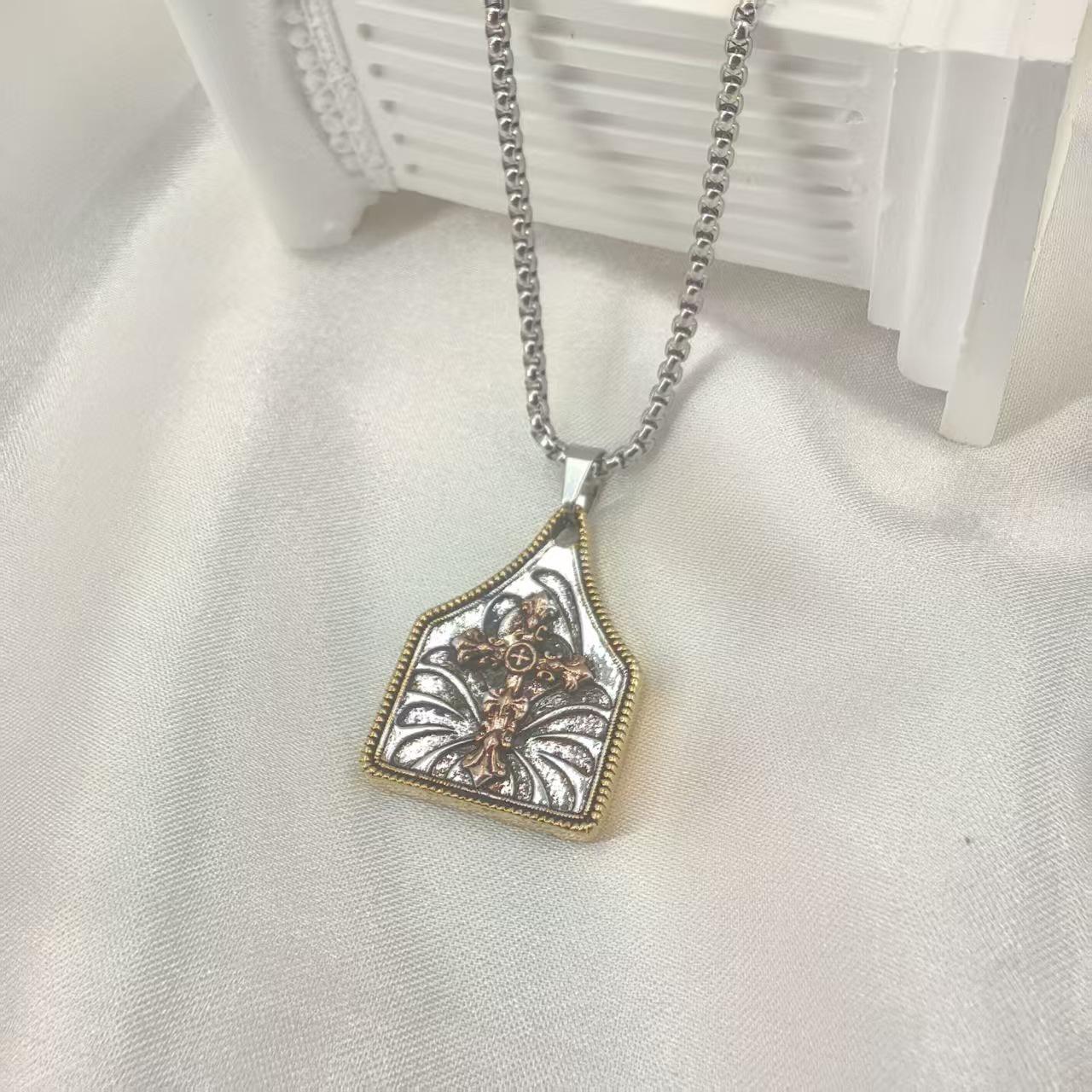 Европейско-американская ретро геометрическая гравированная джинсовая подвеска-крест, ожерелье для женщин