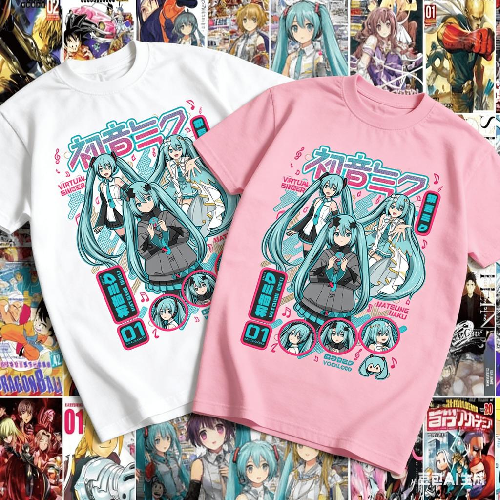 Adult and Childrens Hatsune Miku Multiform Character Collage Pure Cotton Subculture Personalized Tshirt
