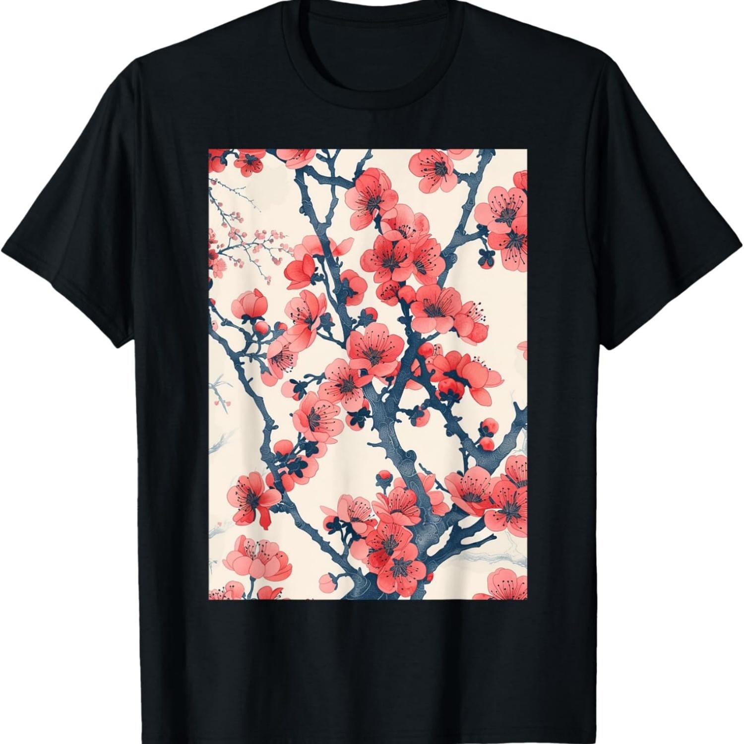 Минималистичная футболка с вишневым цветом(2) S чёрный