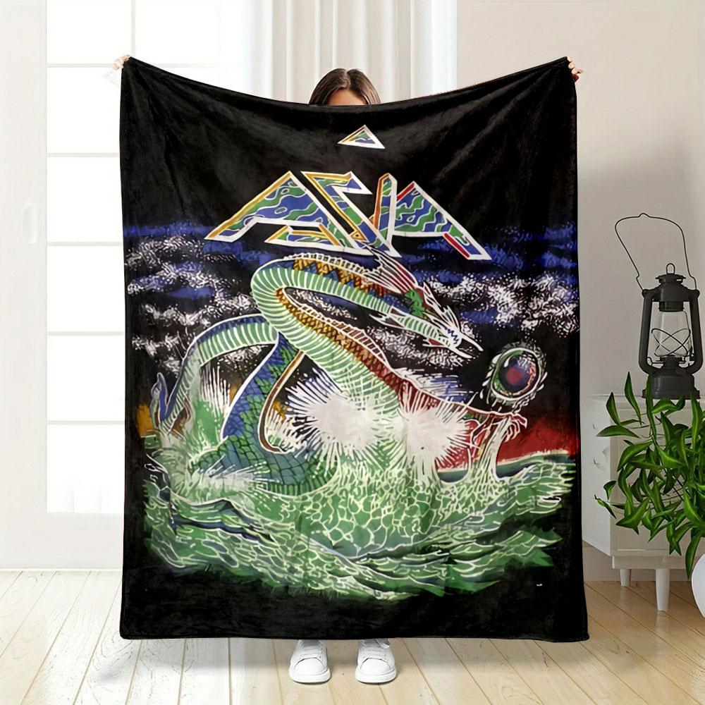 Retro Asia Band Sea Dragon Poster Dark Soft Blanket, Silky Warm Blanket for Everyday Coziness, Breathable Fleece Throw for Daily Use
