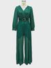 Pailletten-Taillenkleid V-Ausschnitt Langarm Mode Damen Hose Weites Bein Französisch für Frühling Herbst