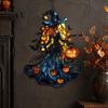 Acrylic Witch Hanging Art Suncatcher, Stained Glass Effect Window Car Ornament, Gothic Scary Decorative Sun Catcher with Pumpkin Lantern for