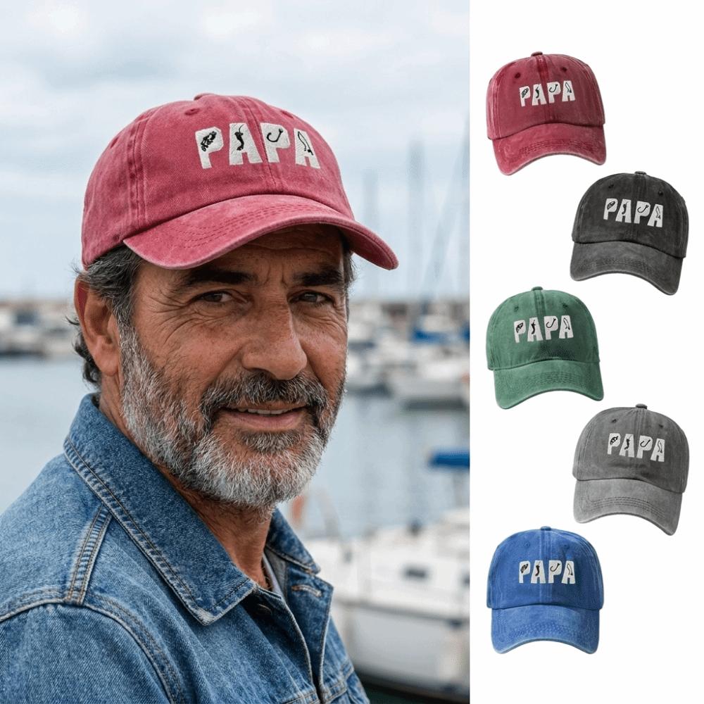 Adjustable Dad Hat PAPA Letter Embroidery Fishing Sun Hat FashionVintage Fishing Hook Hat  For Dad
