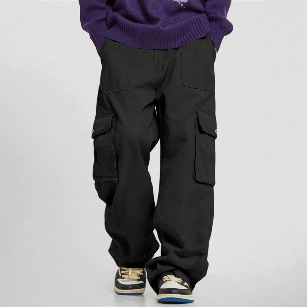 Men's Solid Color Loose Wide-Leg Straight Trousers Men's Casual Fashion Overalls