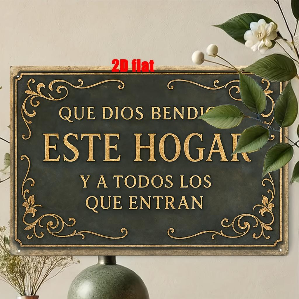 2D, 1pc Metal Wall Art Sign, Wall Decoration Poster, Spanish God Bless This Home Theme Iron Mural, Suitable for Family Prayer Ro