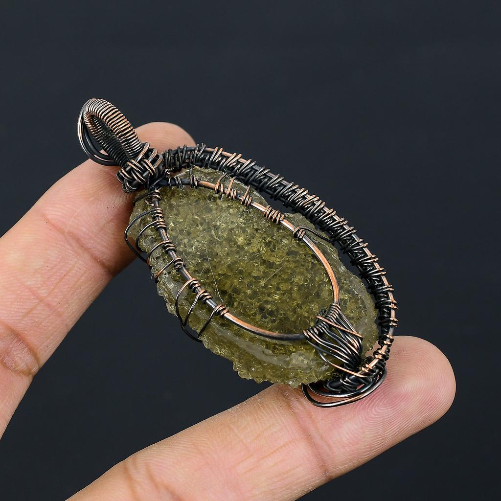 Natural Rough Prehnite Gemstone Handmade Copper Wire Wrap Pendant 2.76" c8s59